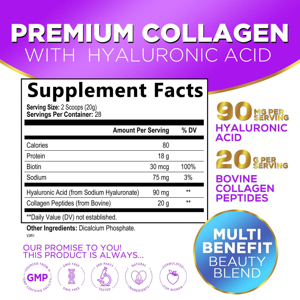 Collagen Peptides Powder with Hyaluronic Acid + Biotin, Unflavored