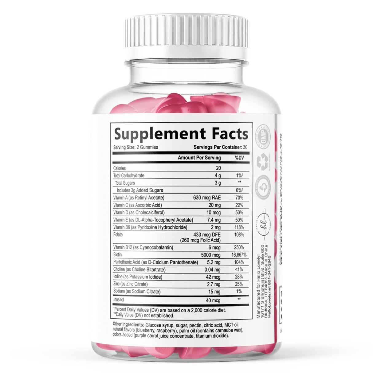 Hair Vitamins Gummies with Biotin, Vitamins C + E – 60 Count