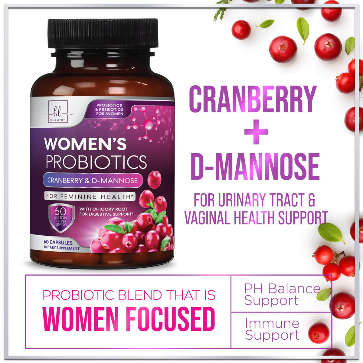 Women’s Probiotic, 50 Billion CFU + Cranberry – 60 Count