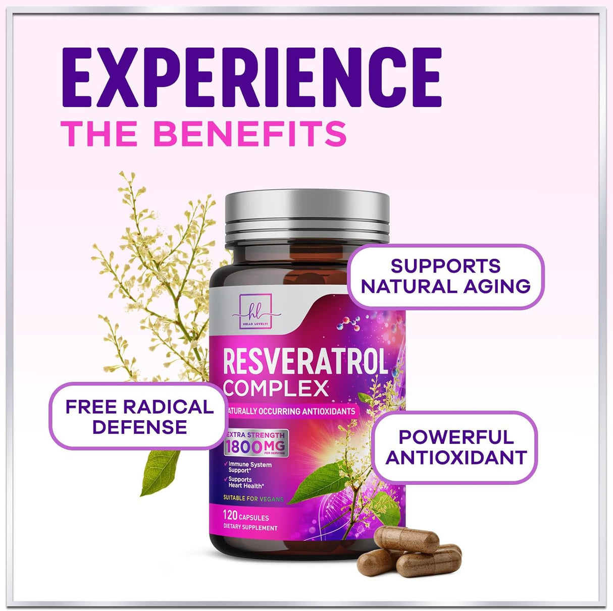 Resveratrol Supplement 1800mg - Extra Strength Antioxidant Complex for Healthy Aging & Immune Support, Heart Health & Cellular Energy Support, Bioavailable Trans-Resveratrol - 120 Vegan Capsules