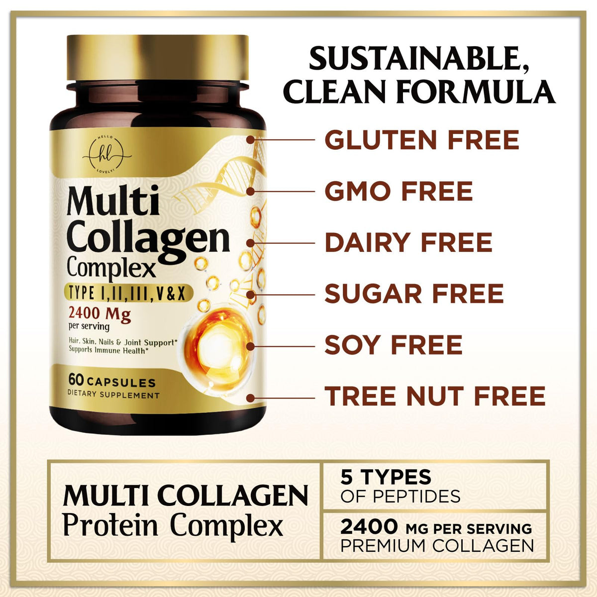 Multi Collagen Capsules, Types I, II, III, V + X – 60 Count