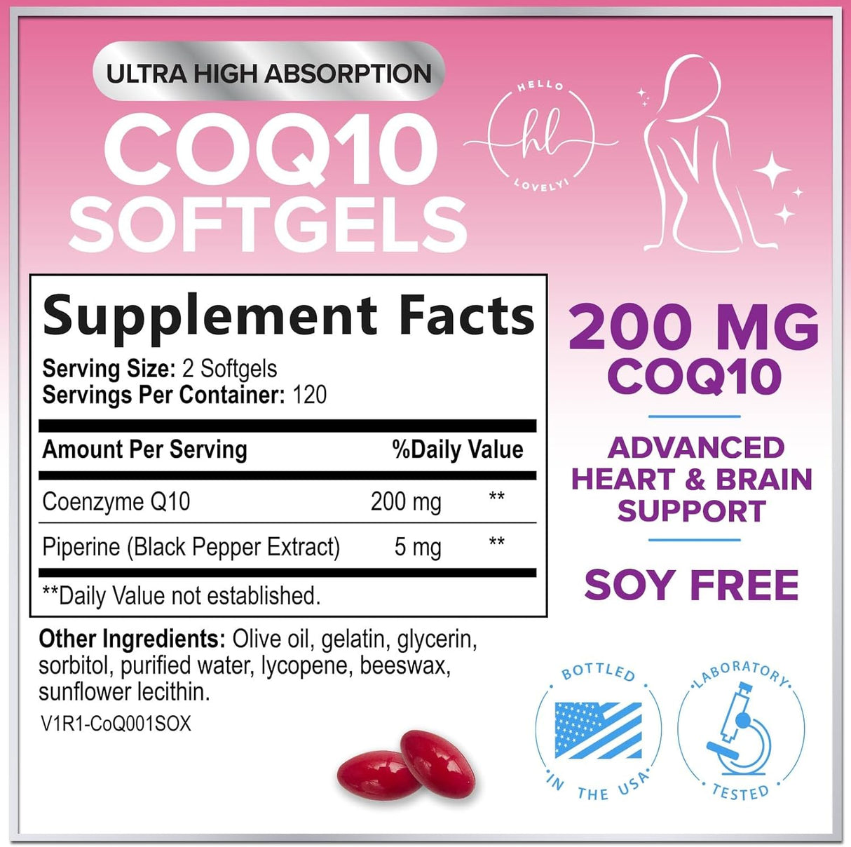 CoQ10 200mg Softgels - Ultra High Absorption, Antioxidant for Heart Health & Energy Production Support - Coenzyme Q10 Co Q 10 Vitamins and Supplements 100mg Each - Non GMO & Gluten Free - 240 Count