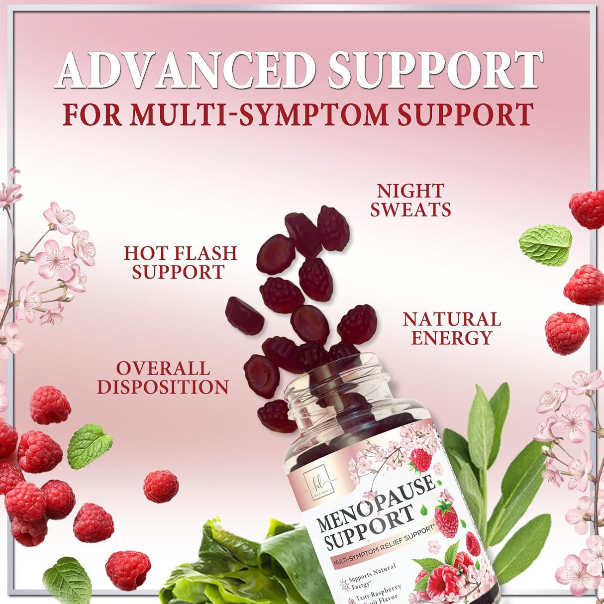 Complete Menopause Supplements for Women Gummy - Multibenefit Menopause Relief Gummies, Natural Hot Flash and Night Sweats Support - Energy Support Supplement, Raspberry Pomegranate