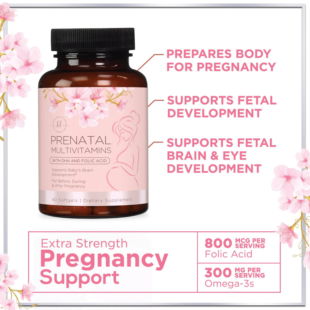Prenatal Multivitamin with Folic Acid, DHA + Iron – 60 Count