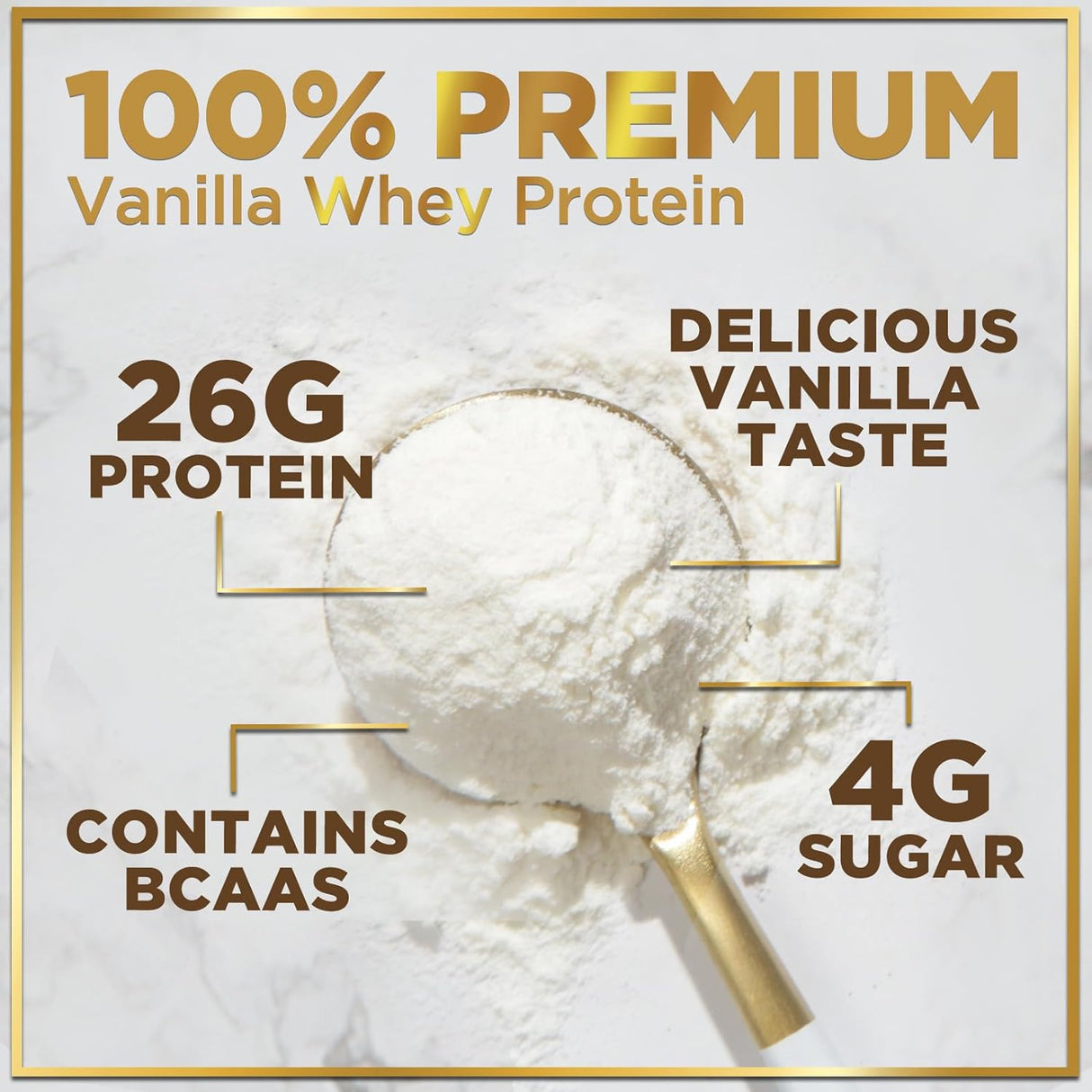 100% Whey Protein Powder, Creamy Vanilla Whey Isolate 26g Protein & BCAAs - Support Muscle Growth, Recovery & Fitness - Gluten Free, Fast Absorbing, Easy Digesting - Women & Men - 24 Servings