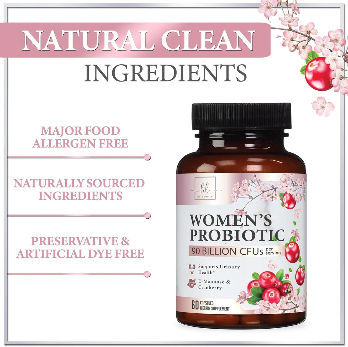 Probiotics for Women with Prebiotics - Womens Probiotic for Digestive, Vaginal, Urinary & Immune Health Support, 90 Billion CFU & 16 Diverse Strains, Cranberry & D-Mannose, Non-GMO - 60 Count