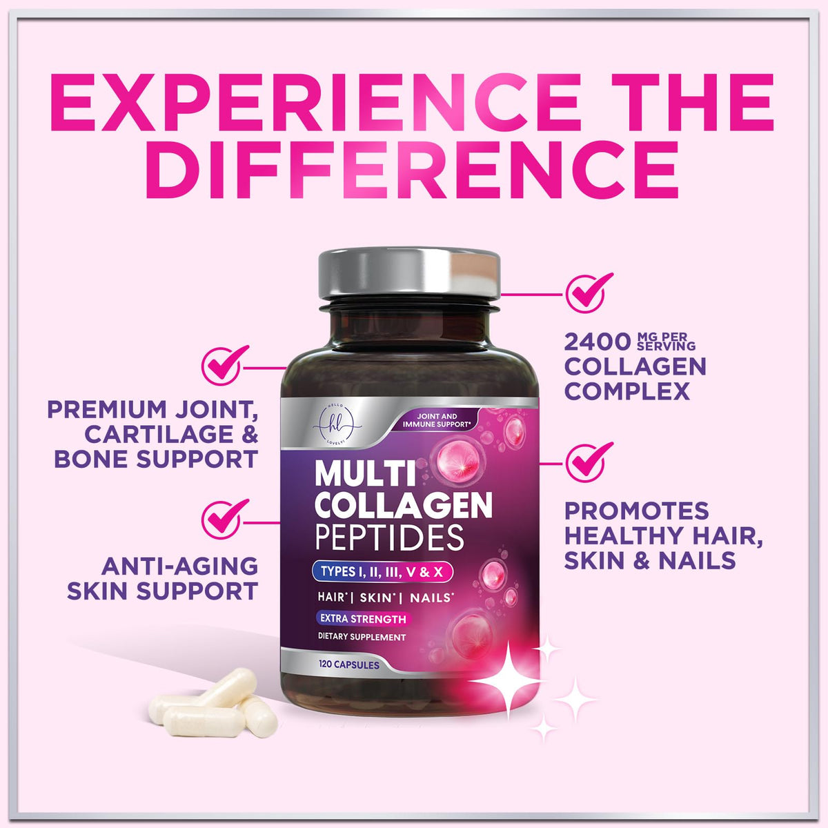 Multi Collagen Capsules, Types I, II, III, V + X – 120 Count