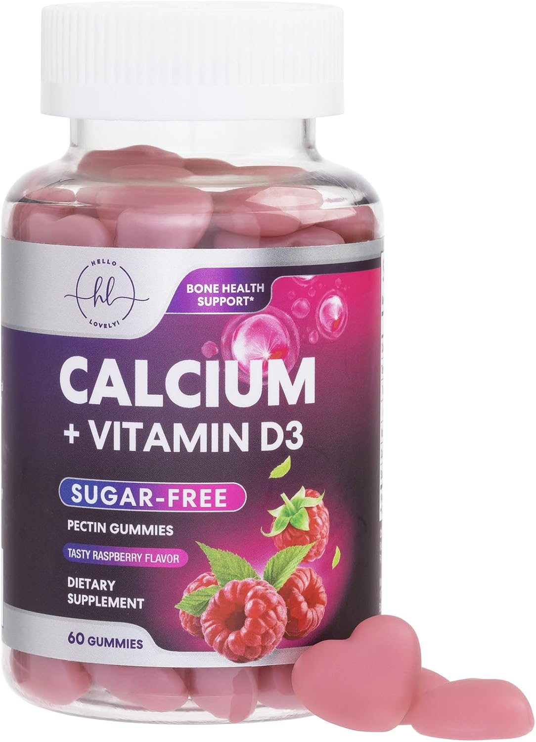 Premium Calcium Gummies - Sugar-Free + Vitamin D3, Bone Health & Immune Support, Supports Teeth & Bone Strength - Chewable Calcium Gummy Nutrition Supplement, Non-GMO, Berry Flavor Chews