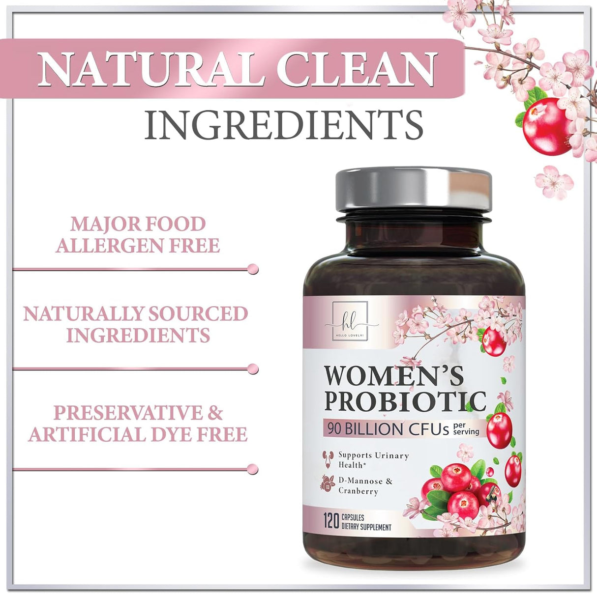 Probiotics for Women with Prebiotics - Womens Probiotic for Digestive, Vaginal, Urinary & Immune Health Support, 90 Billion CFU & 16 Diverse Strains, Cranberry & D-Mannose, Non-GMO - 120 Count