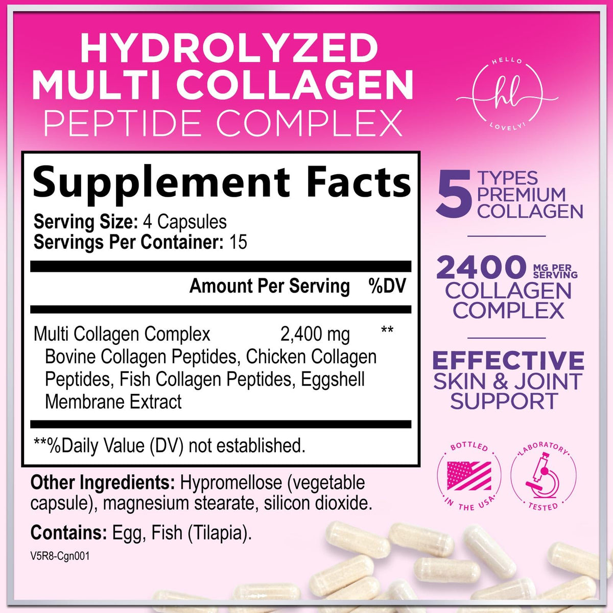 Multi Collagen Capsules, Types I, II, III, V + X – 60 Count