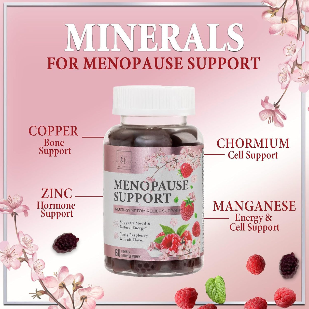 Complete Menopause Supplements for Women Gummy - Multibenefit Menopause Relief Gummies, Natural Hot Flash and Night Sweats Support - Energy Support Supplement, Raspberry Pomegranate