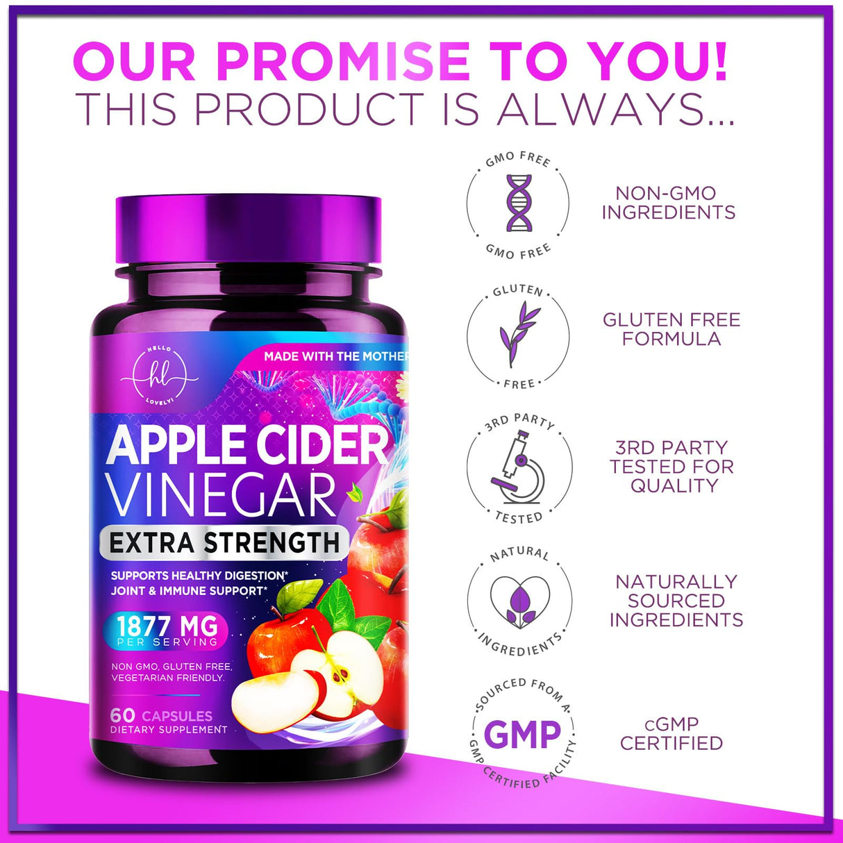 Apple Cider Vinegar Pills from the Mother – 1877mg – 60 Capsules