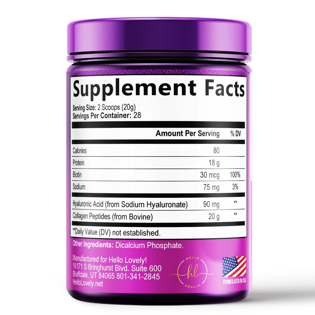 Collagen Peptides Powder with Hyaluronic Acid + Biotin, Unflavored