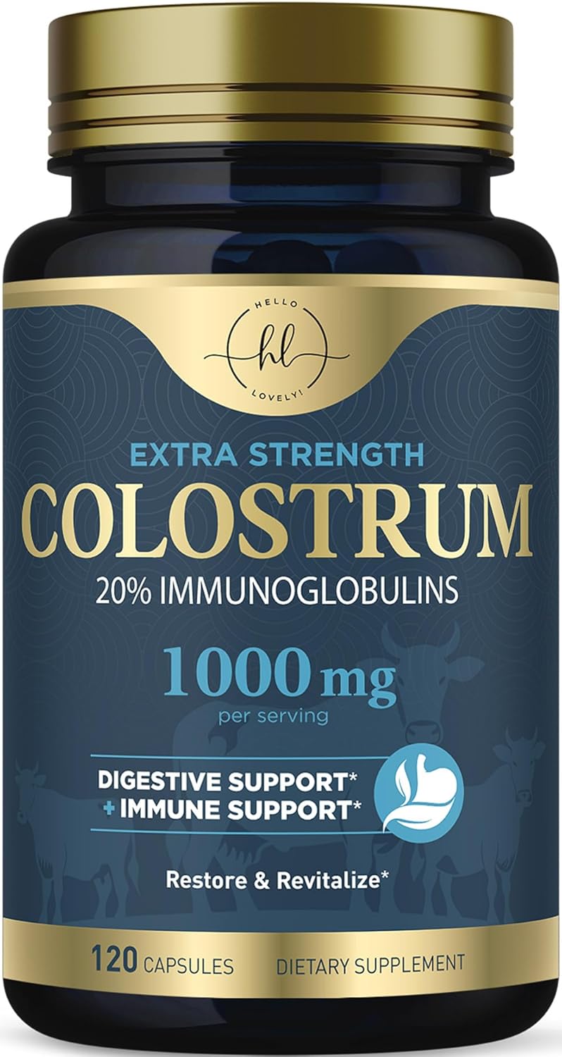 Colostrum for Women 1000mg 20% Immunoglobulins - Gut Health, Immune Support, Muscle, Skin & Hair Growth, Bottled in USA, Bovine Colostrum Powder, Colostrum Supplement for Women & Men - 120 Count
