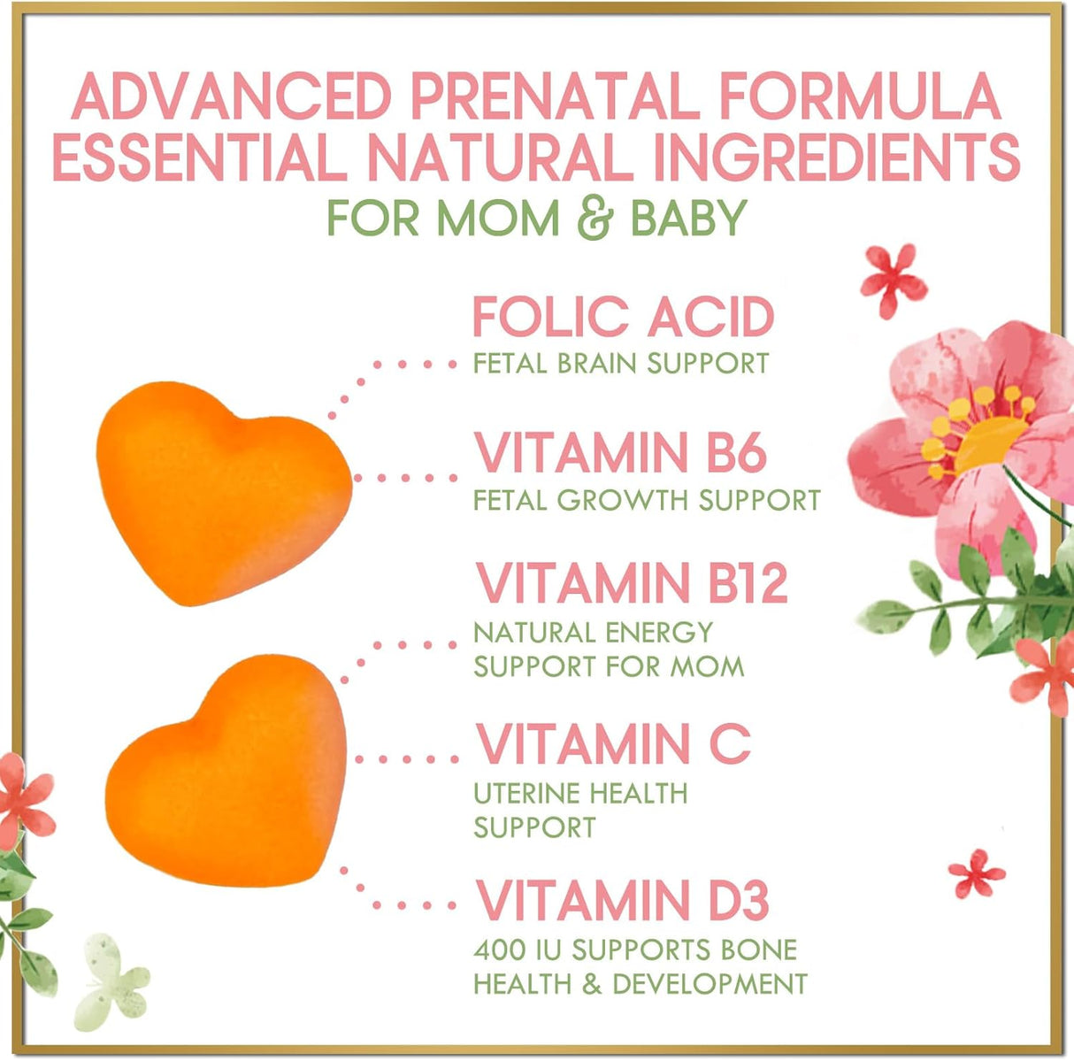Prenatal Multivitamin Gummy w/ Folic Acid + DHA, Prenatal Vitamins with Omega 3, Vitamins B6, B12, C, D3 & Folate for Pregnancy Support, Prenatal Gummies for Women, Non-GMO Gluten Free - 120 Count