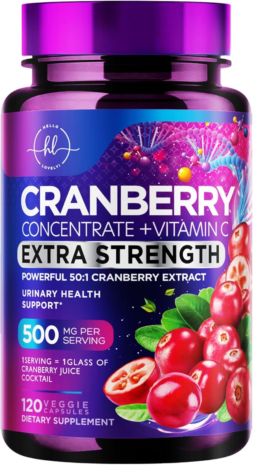 Cranberry Extract Pills + Vitamin C (25,000mg Formula) Urinary Tract Support, Sugar Free Cranberry Supplement for Women & Men, Cranberry for Urinary Health Support, NON-GMO, Gluten Free - 120 Count