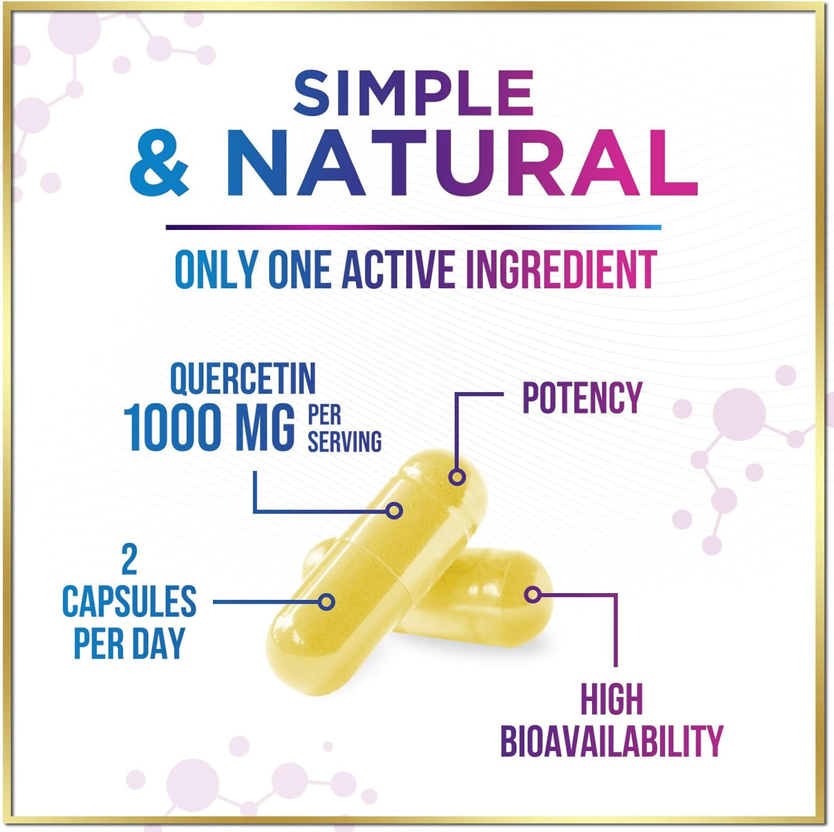 Quercetin Supplement - 500 mg Quercetin Capsules for Heart Health & Immune Support, Extra Strength Quercetin 1000mg Serving, Antioxidant & Respiratory Health, Gluten Free, Non-GMO - 60 Count