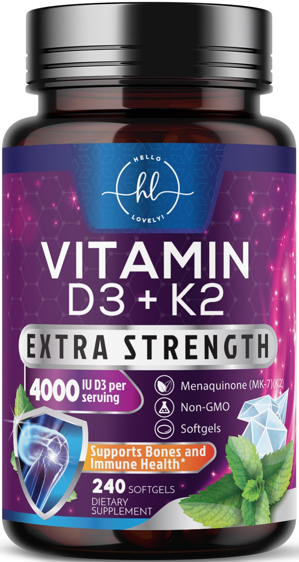 Vitamin D3 5,000 IU + K2 100 mcg – 240 Count