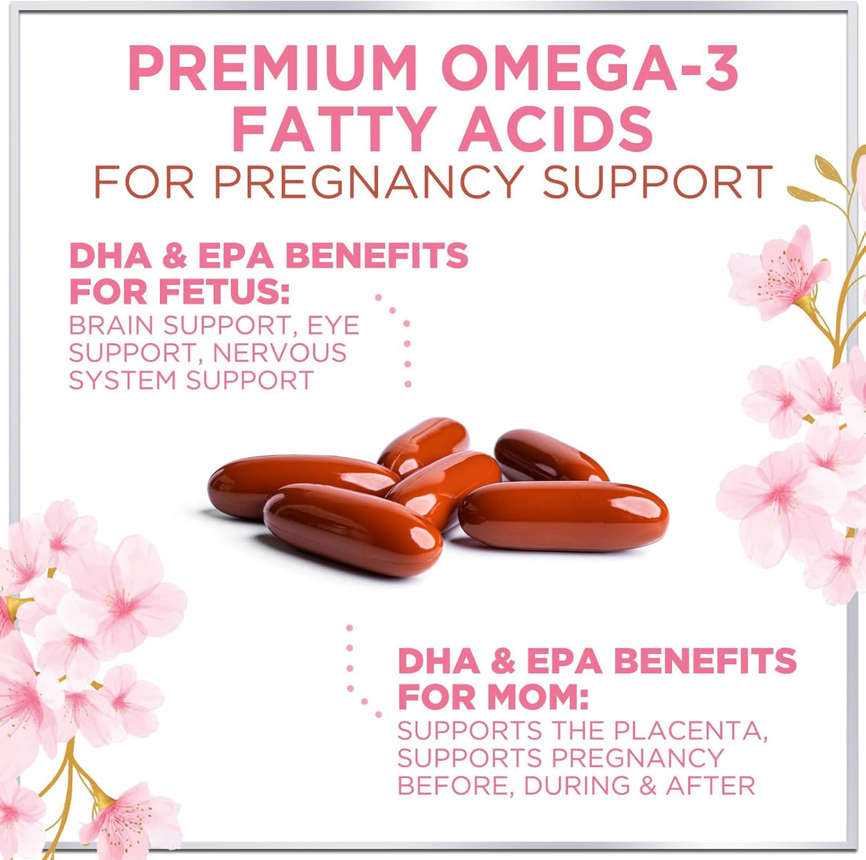 Prenatal Multivitamin with Folic Acid & DHA, Prenatal Vitamin Supplement, Folate, Omega 3, Vitamins D3, B6, B12 & Iron, Women's Pregnancy Support Prenatal Vitamins, Non-GMO Gluten Free - 60 Count