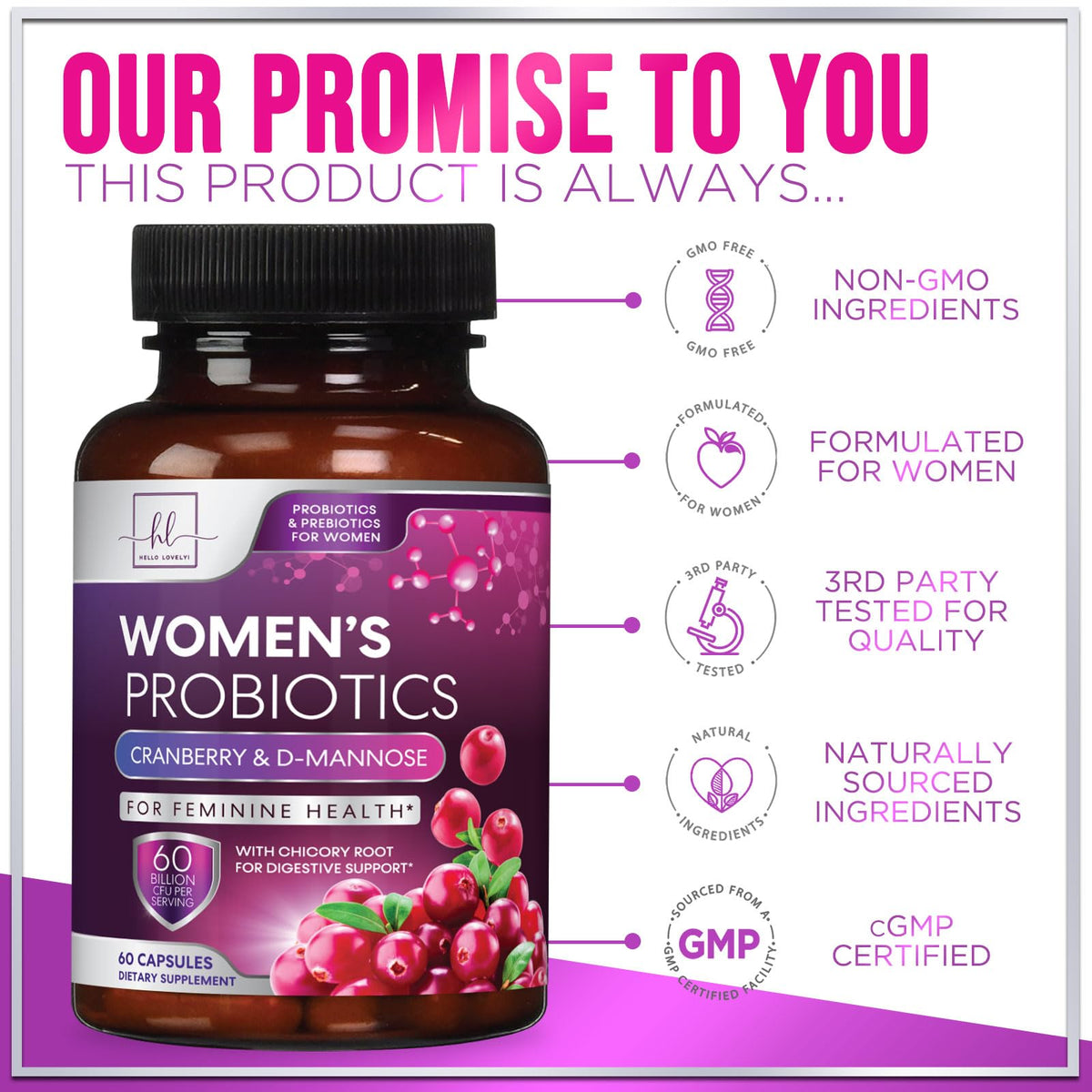 Women’s Probiotic, 50 Billion CFU + Cranberry – 60 Count