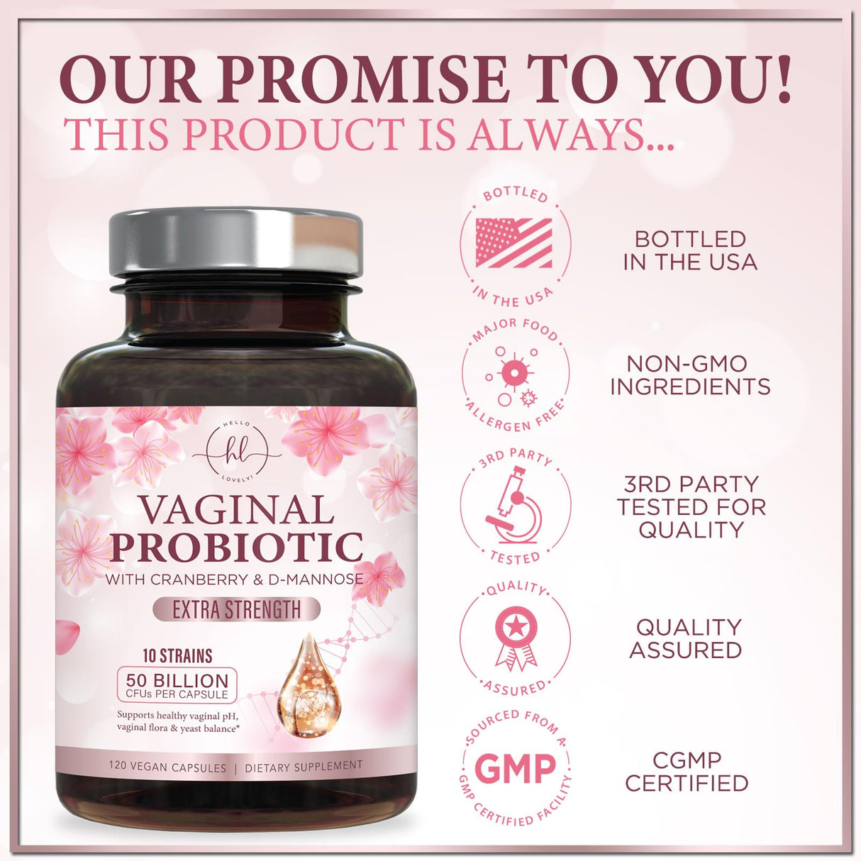 Vaginal Probiotics for Women - Vaginal PH Flora Feminine Health Balance Support - 50 Billion CFU Per Capsule, Odor Digestive Immune Support - Womens Probiotics Supplement with Cranberry - 120 Capsules