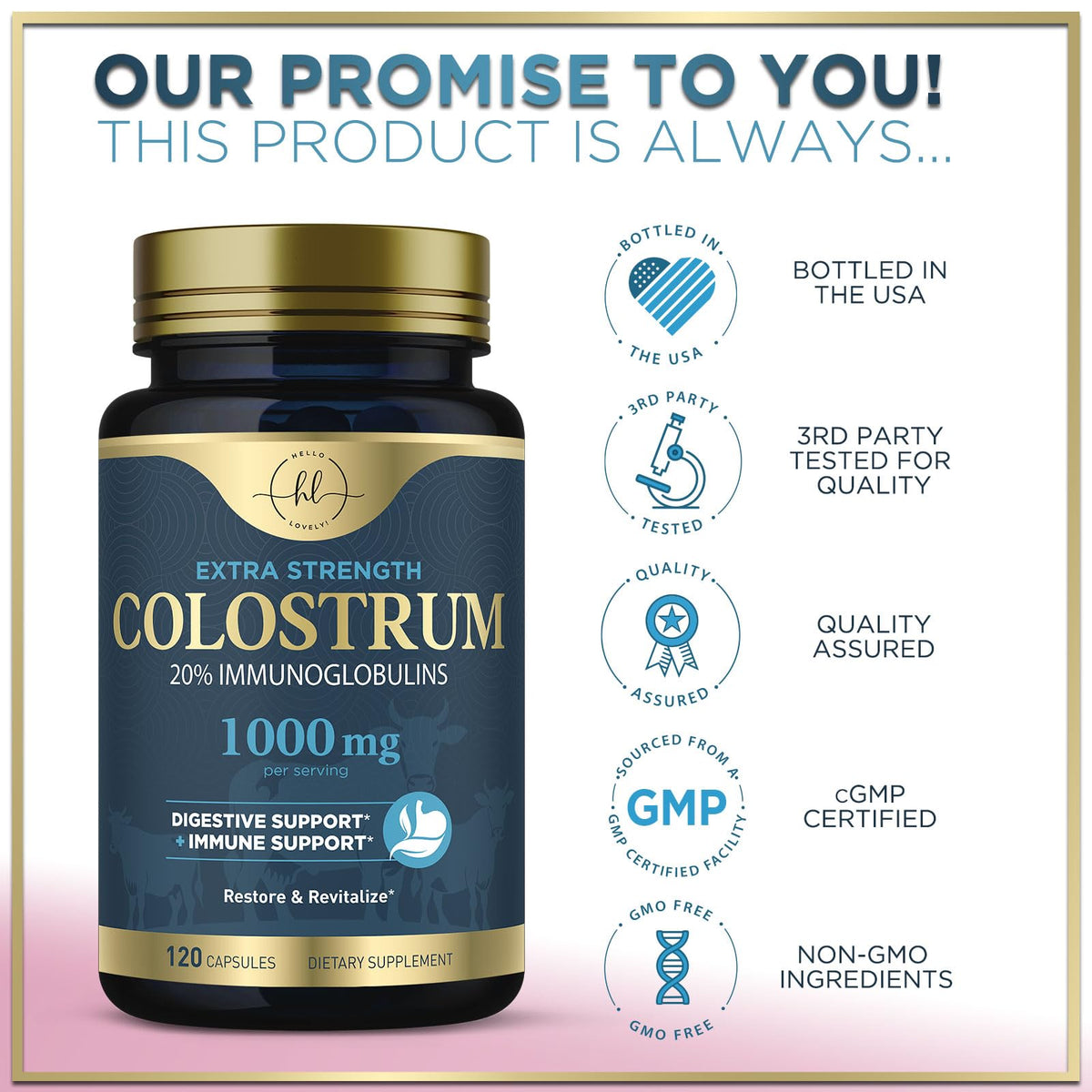 Colostrum, 1,000 mg with 20% Immunoglobulins – 120 Count