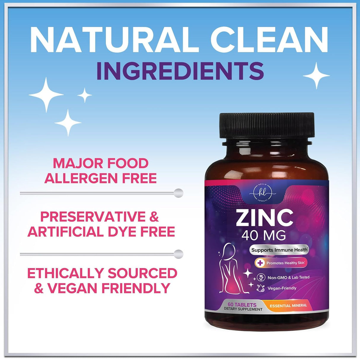 Zinc Supplements for Women and Men - 40mg Supplement for Immune Support, Skin Health Support, & Antioxidant Supplement for Adults, High Potency Zinc Gluconate 40 mg, Non-GMO - 60 Count