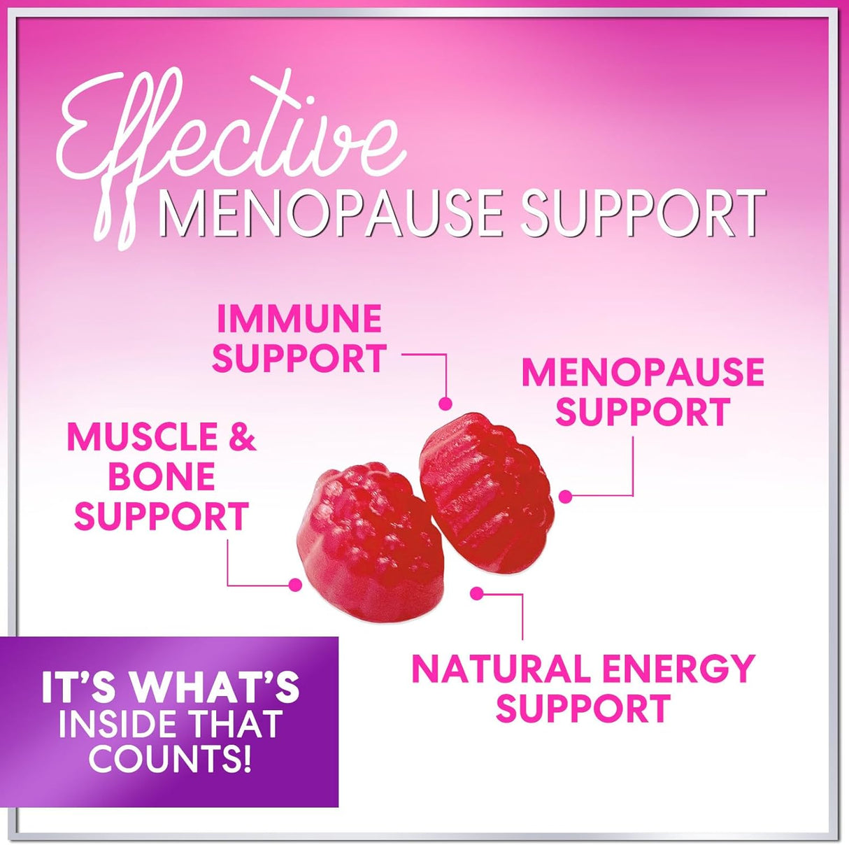 Menopause Supplements for Women - Menopause Relief Gummies, Natural Hot Flash and Night Sweats Support - Energy and Mood Support Supplement, Tasty Raspberry Pomegranate Flavored