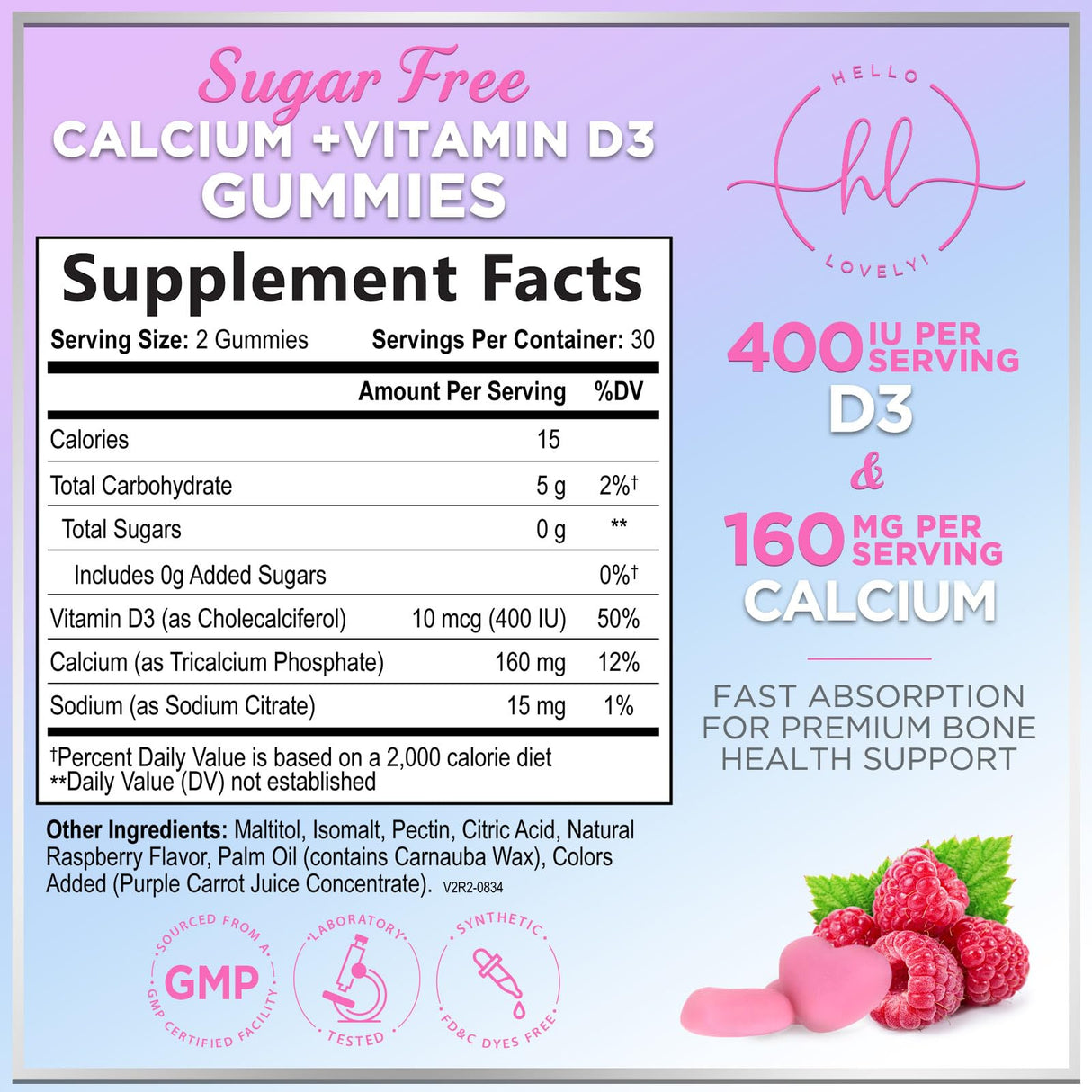 Sugar-Free Calcium Gummies with Vitamin D3, Berry