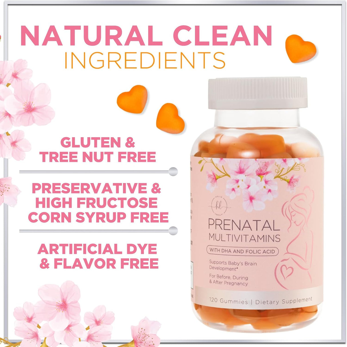 Prenatal Multivitamin Gummy w/ Folic Acid + DHA, Prenatal Vitamins with Omega 3, Vitamins B6, B12, C, D3 & Folate for Pregnancy Support, Prenatal Gummies for Women, Non-GMO Gluten Free - 120 Count