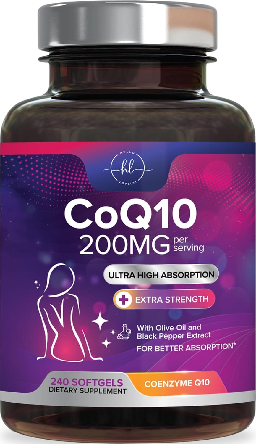 CoQ10 200mg Softgels - Ultra High Absorption, Antioxidant for Heart Health & Energy Production Support - Coenzyme Q10 Co Q 10 Vitamins and Supplements 100mg Each - Non GMO & Gluten Free - 240 Count