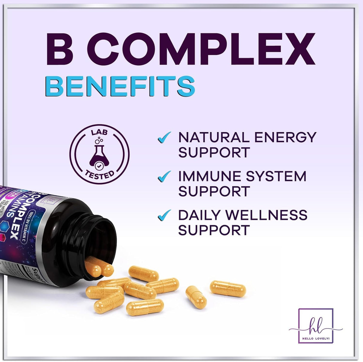 B Complex Vitamin Supplement 1000mcg - 3X Strength with Vitamin C & Folic Acid - Super B12 Complex Vitamins for Energy, Supports Hair Growth, Immune Support for Women & Men, USA Bottled, 60 Capsules