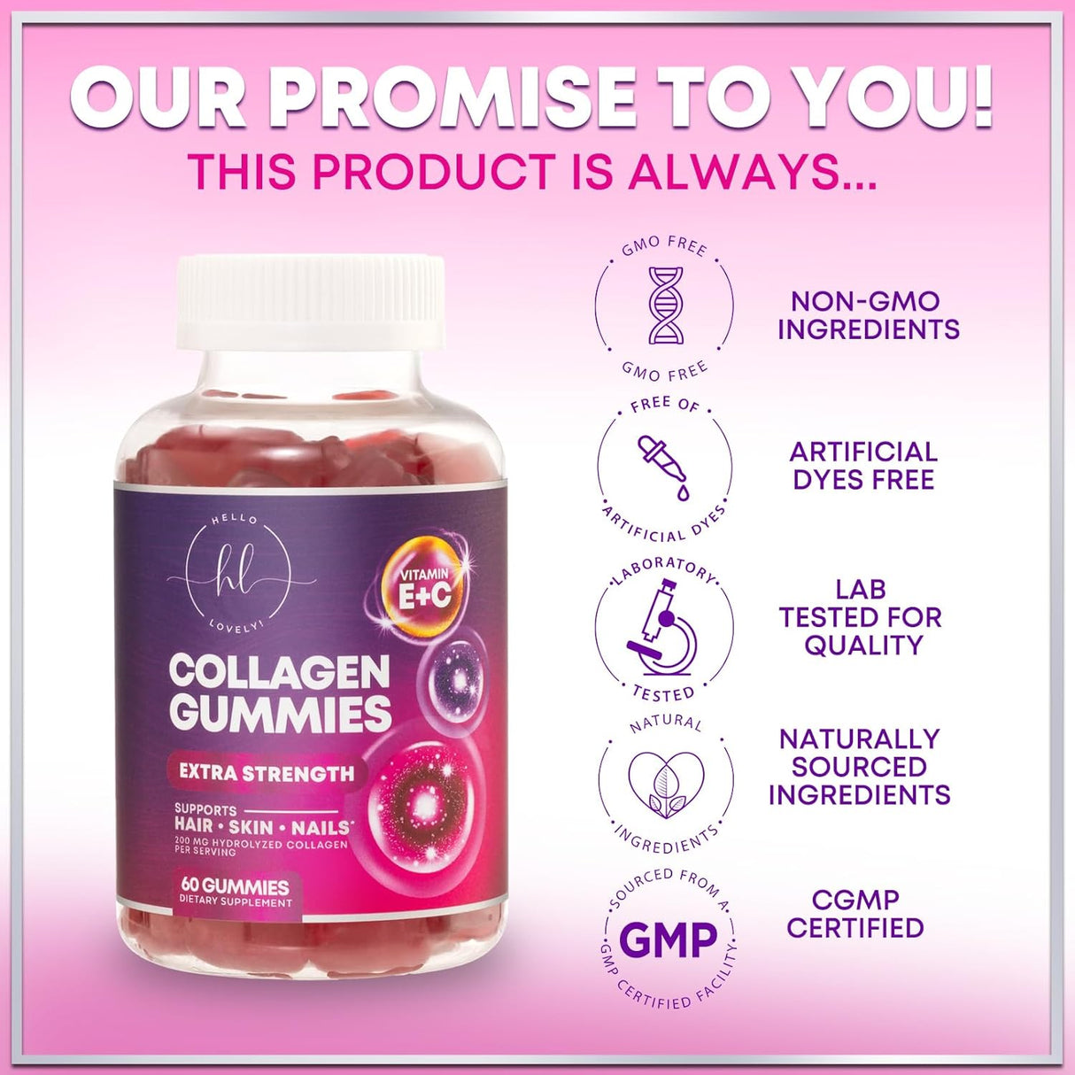 Collagen Gummies - Collagen Peptides Gummies with Biotin Supplement - Healthy Hair, Skin & Nails Support, Gummy Vitamins Hydrolyzed Collagen Vitamin for Women & Men Supplements, Non-GMO - 60 Count