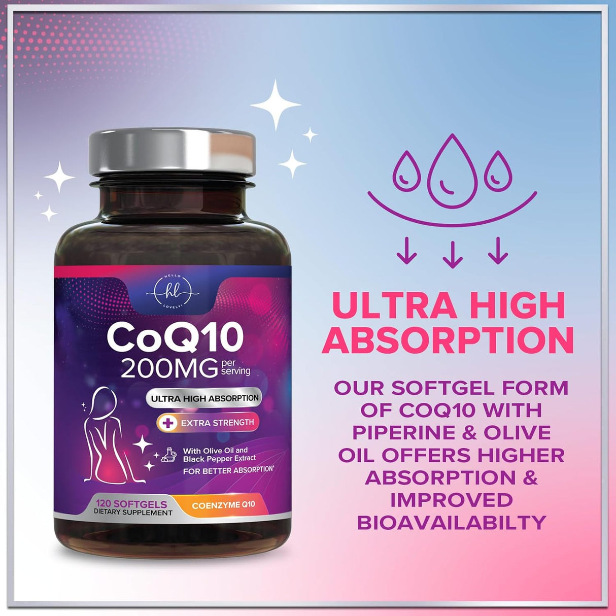 CoQ10 200mg Softgels - Ultra High Absorption, Antioxidant for Heart Health & Energy Production Support - Coenzyme Q10 Co Q 10 Vitamins and Supplements 100mg Each - Non GMO & Gluten Free - 60 Count