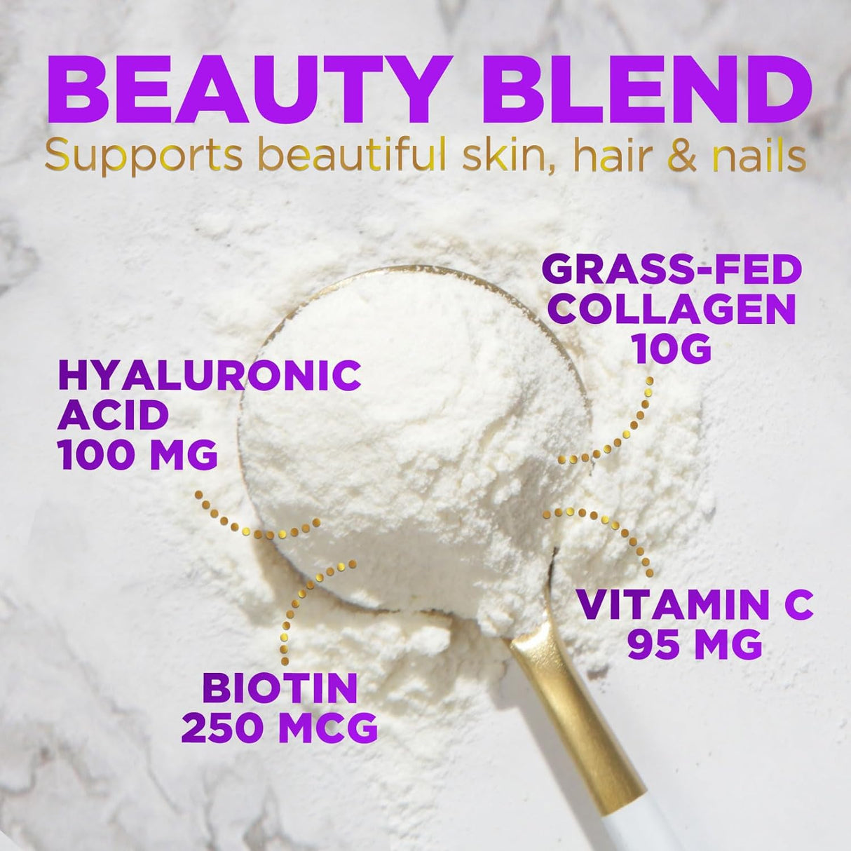 Collagen Peptides Powder - Hair, Skin, Nail & Joint Support, Type I & III Grass Fed Hydrolyzed Collagen Protein, Keto Friendly, Non GMO with Vitamin C, Biotin & Hyaluronic Acid