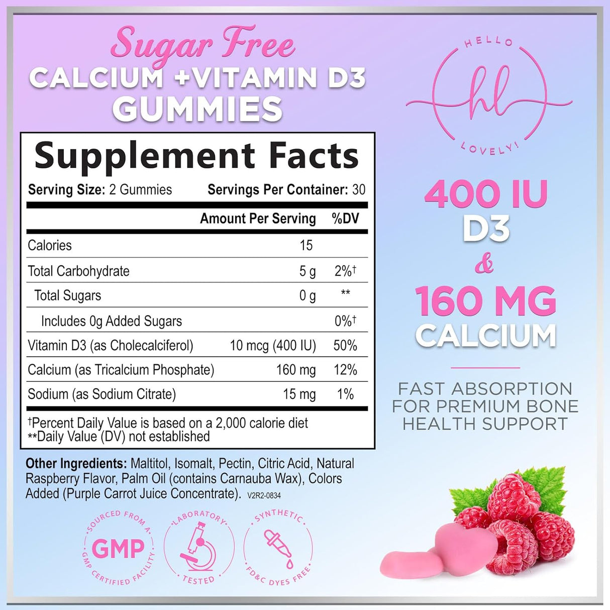 Premium Calcium Gummies - Sugar-Free + Vitamin D3, Bone Health & Immune Support, Supports Teeth & Bone Strength - Chewable Calcium Gummy Nutrition Supplement, Non-GMO, Berry Flavor Chews