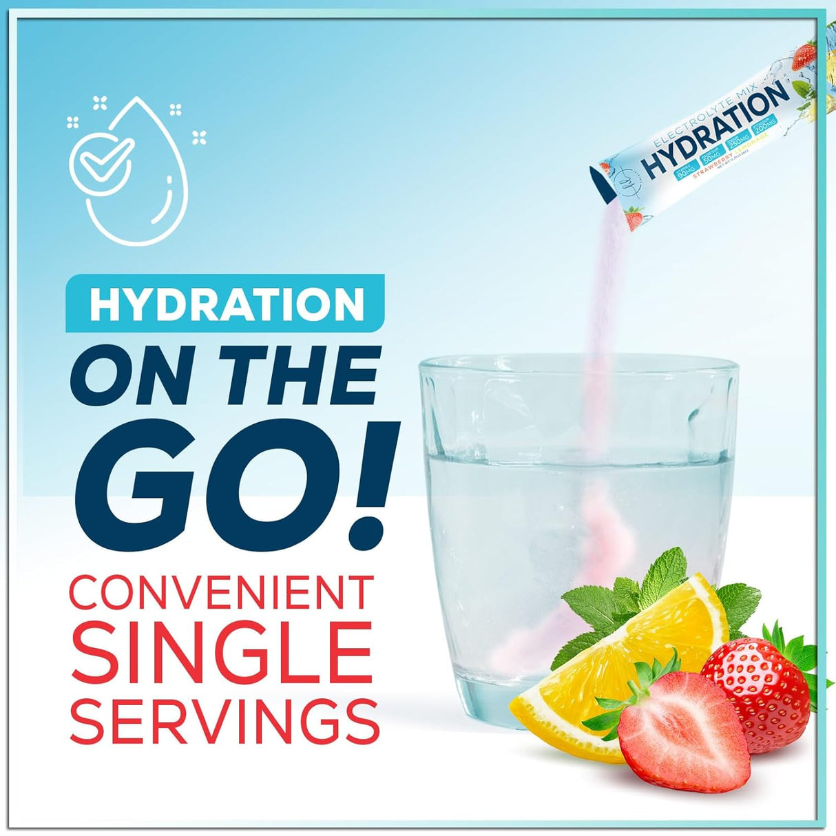 Hydration Electrolytes Powder Packets - Keto & Sugar Free, Liquid Replenisher & Recovery Drink w Real Salt - Feel Revitalized, Non-GMO, Vegan Electrolyte Drink Mix, Strawberry Lemonade - 16 Count