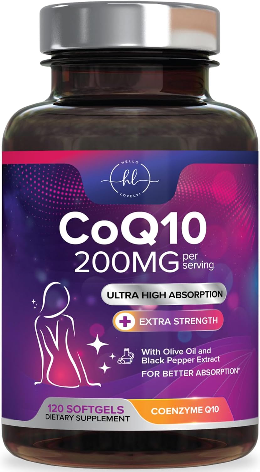 CoQ10 200mg Softgels - Ultra High Absorption, Antioxidant for Heart Health & Energy Production Support - Coenzyme Q10 Co Q 10 Vitamins and Supplements 100mg Each - Non GMO & Gluten Free - 60 Count