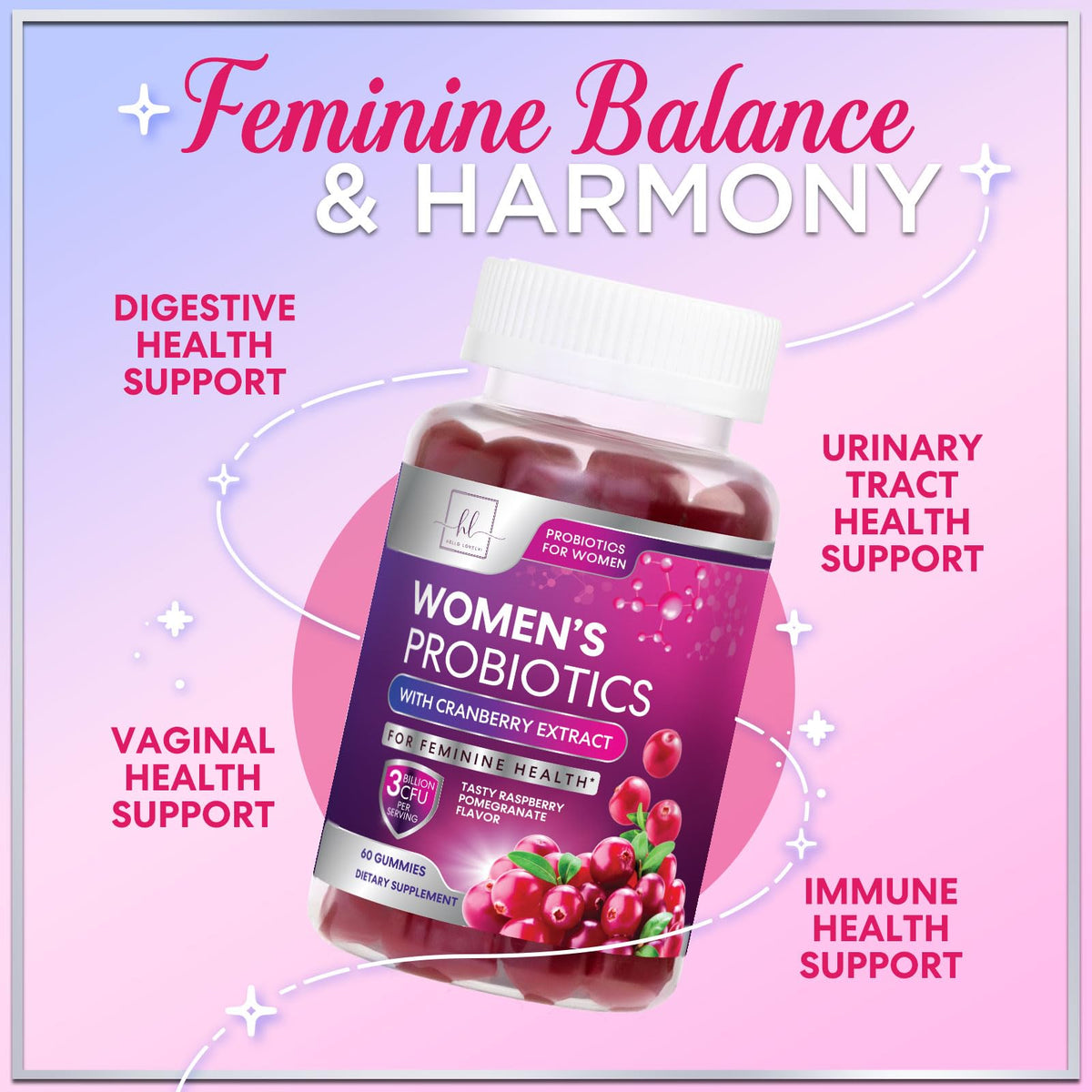 Women’s Probiotic Gummies with Cranberry – 60 Count