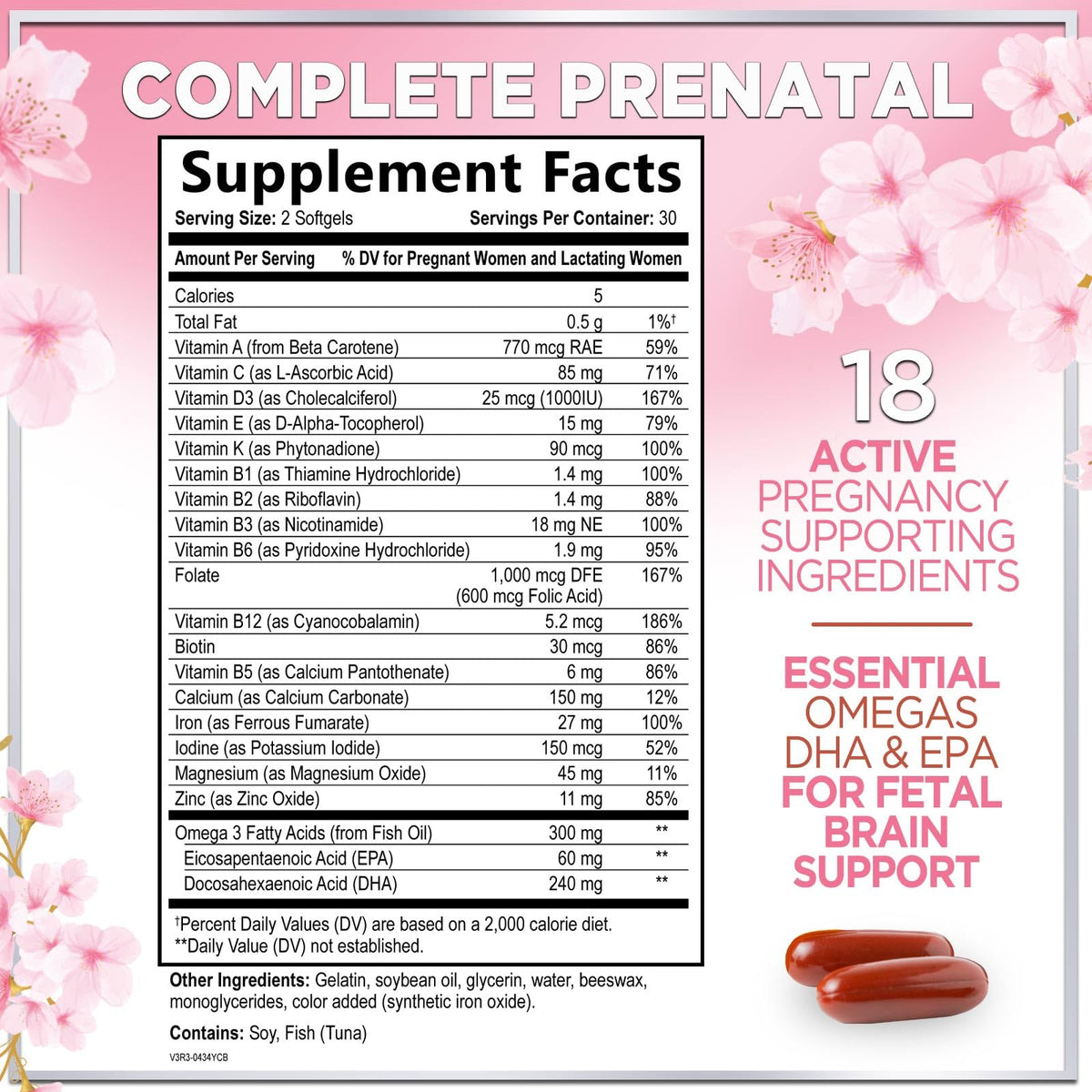 Prenatal Multivitamin with Folic Acid, DHA + Iron – 60 Count