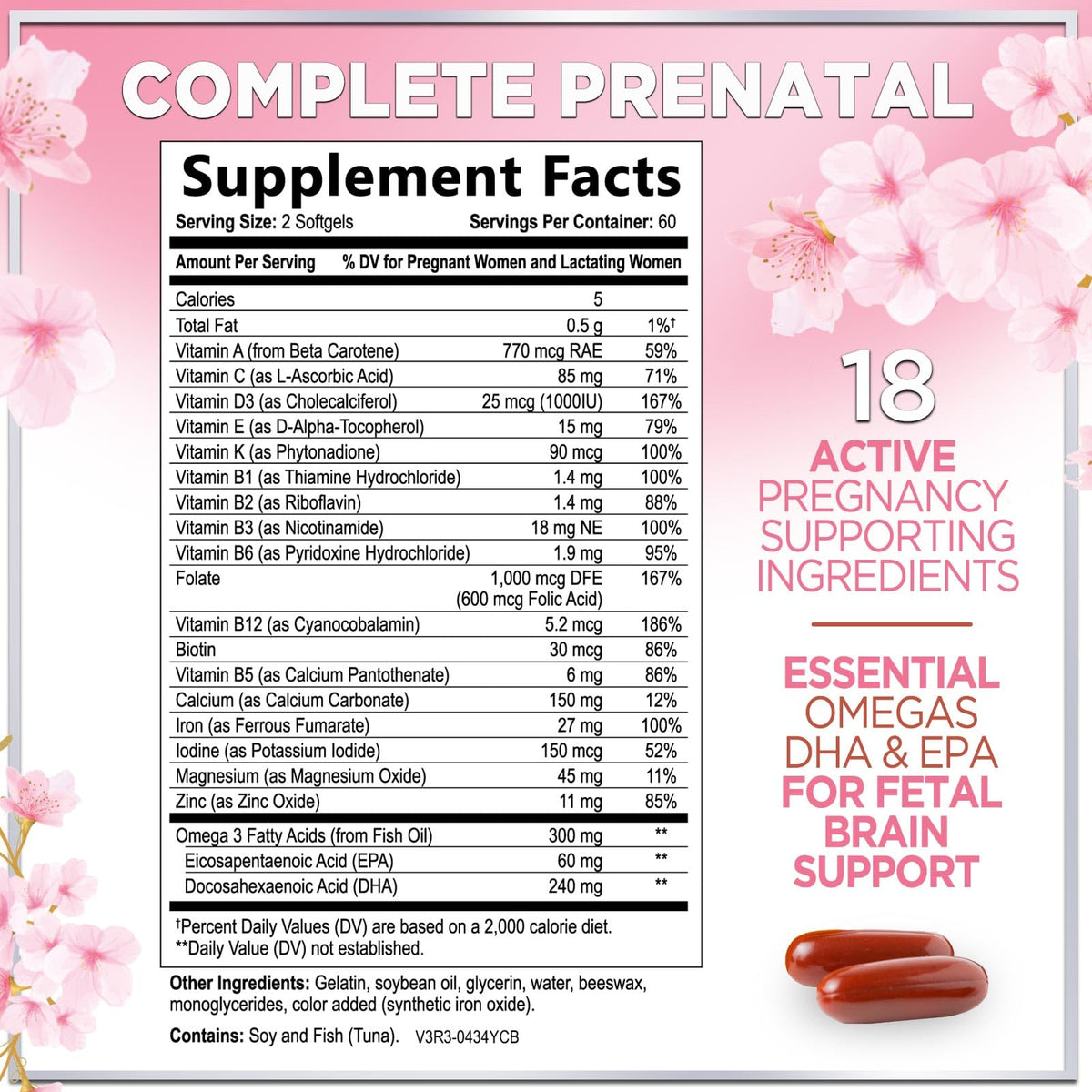 Prenatal Multivitamin with Folic Acid, DHA + Iron – 120 Count