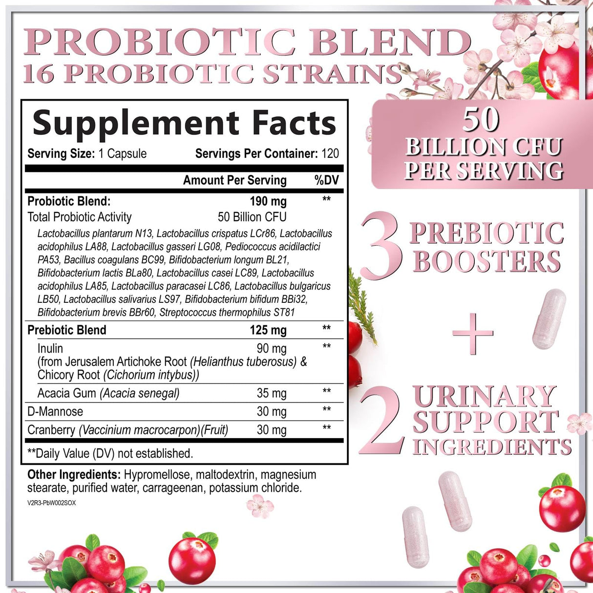 Probiotics for Women with Prebiotics - Womens Probiotic for Digestive, Vaginal, Urinary & Immune Health Support, 90 Billion CFU & 16 Diverse Strains, Cranberry & D-Mannose, Non-GMO - 120 Count