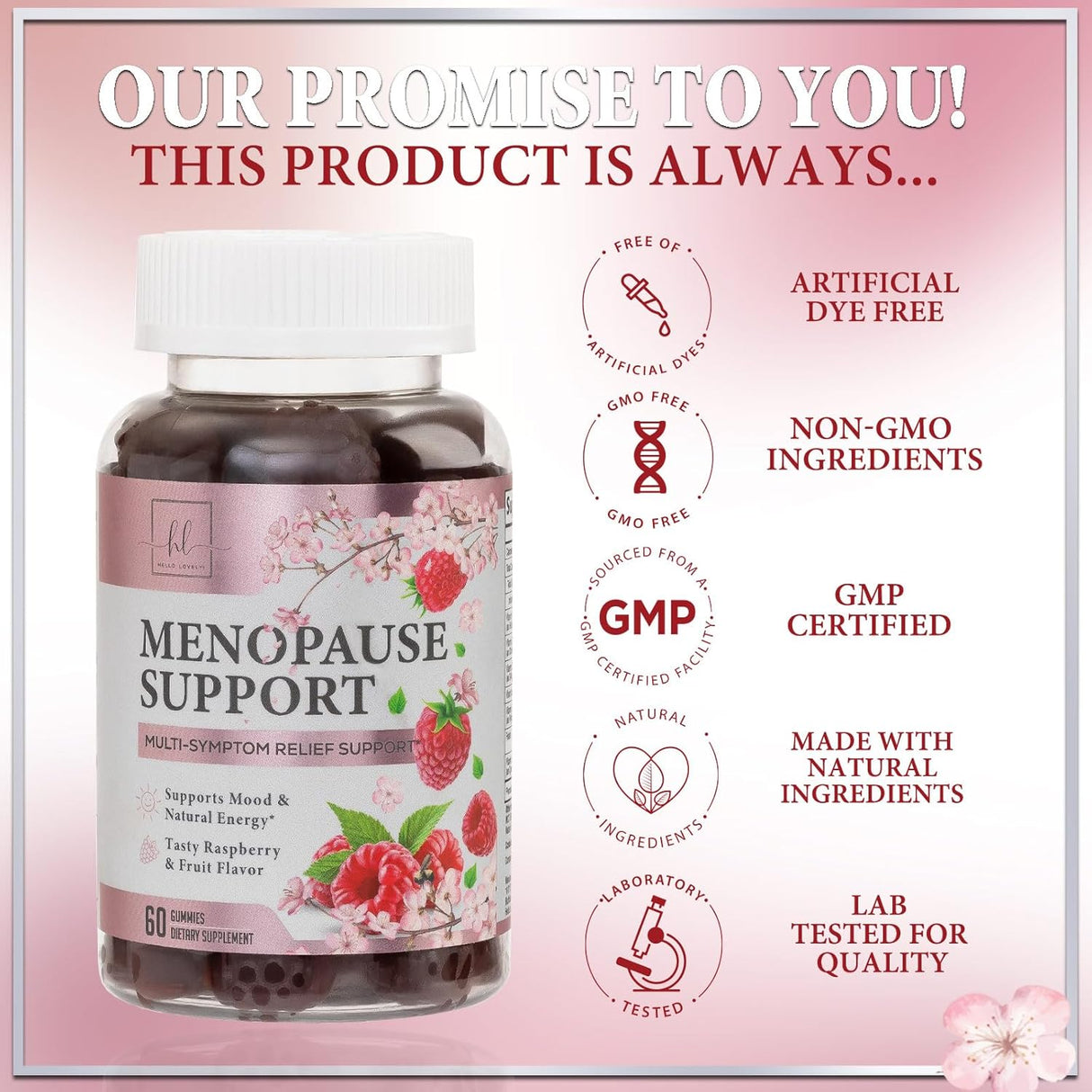 Complete Menopause Supplements for Women Gummy - Multibenefit Menopause Relief Gummies, Natural Hot Flash and Night Sweats Support - Energy Support Supplement, Raspberry Pomegranate