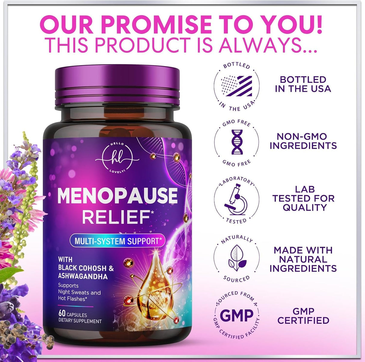 Menopause Supplements Extra Strength Hot Flash Support 1256 mg - Menopause Support for Women - Made in USA - Natural Black Cohosh, Dong Quai and Soy Isoflavones