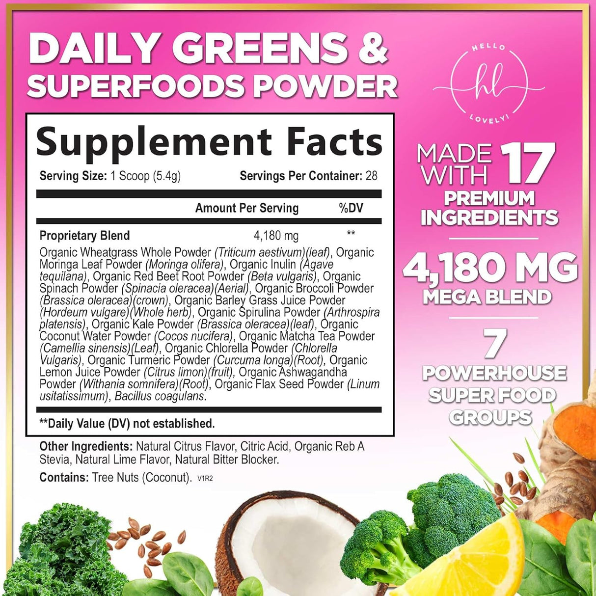 Greens Blend Superfood - Super Greens Powder Smoothie Mix for Energy & Digestive Health Support with Probiotics, Organic Spirulina, Chlorella, Beet Root Powder, Vegan Superfood Powder