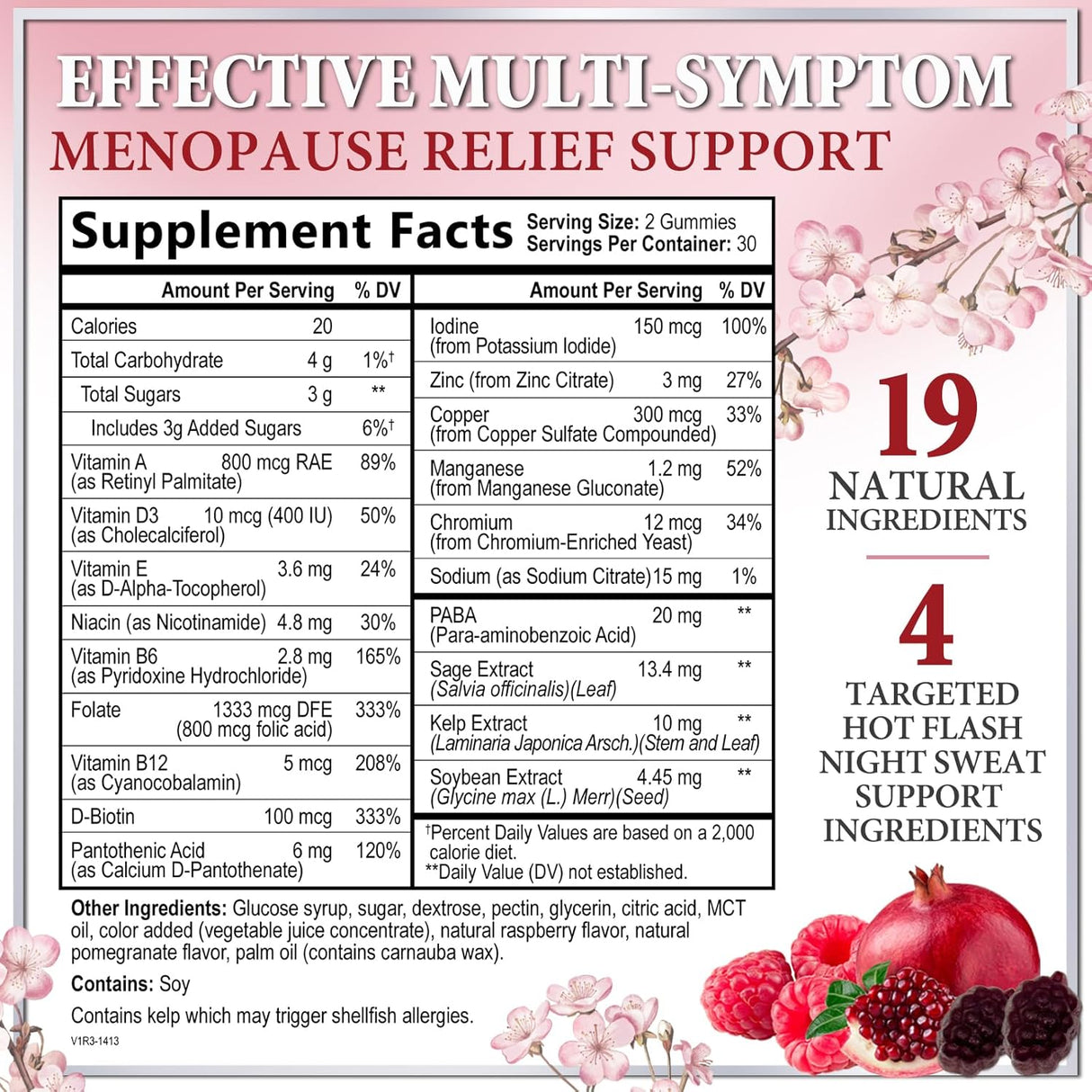 Complete Menopause Supplements for Women Gummy - Multibenefit Menopause Relief Gummies, Natural Hot Flash and Night Sweats Support - Energy Support Supplement, Raspberry Pomegranate
