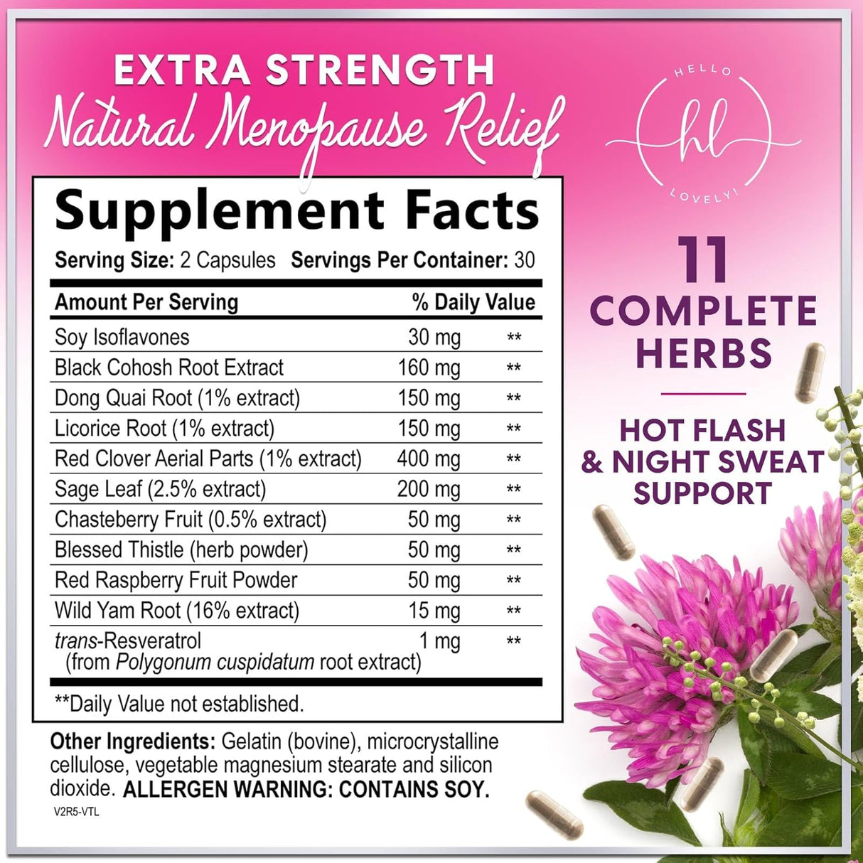 Menopause Supplements Extra Strength Hot Flash Support 1256 mg - Menopause Support for Women - Made in USA - Natural Black Cohosh, Dong Quai and Soy Isoflavones