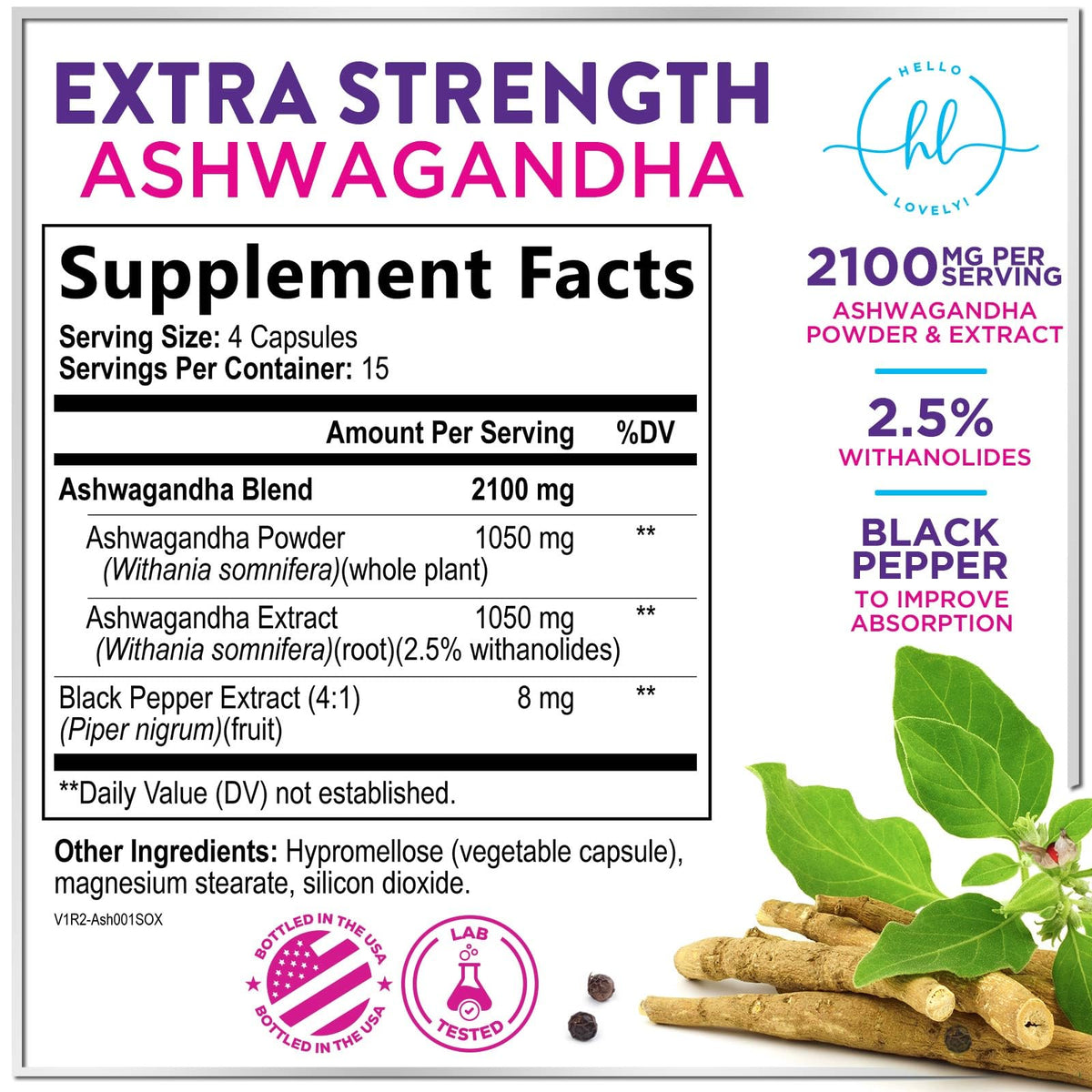 Ashwagandha with Black Pepper, 2,100 mg – 60 Count