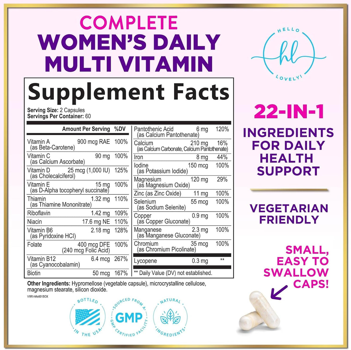 Multivitamin for Women - 3X Strength Daily Women Multivitamin, Vitamins A, D, C, E, Biotin, Folic Acid, Calcium, & Iron, Complete Multi Vitamin for Beautiful Hair & Skin, Bottled in USA, 120 Capsules