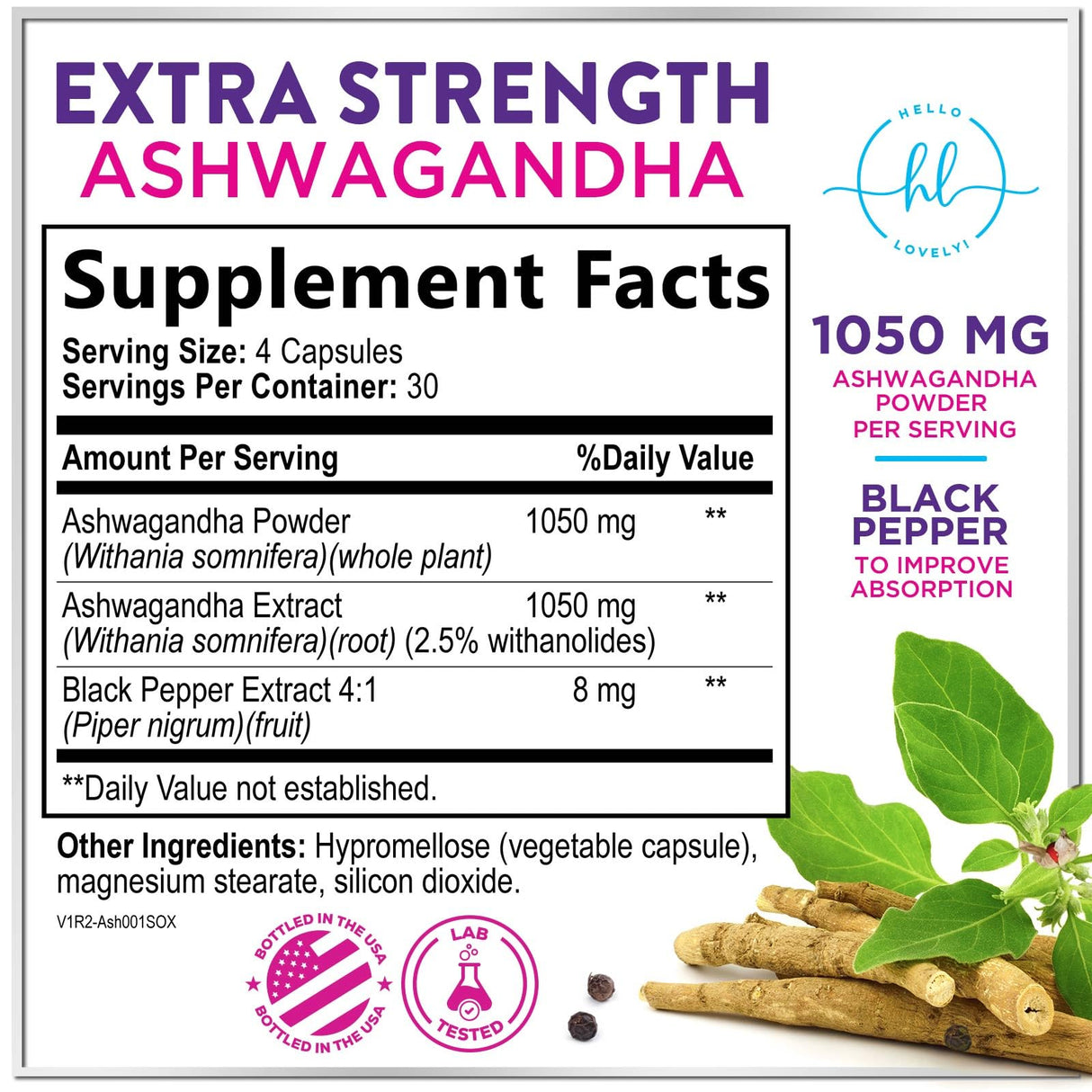 Ashwagandha 2,100 mg - Ashwagandha Supplements for Women in Veggie Capsules with Powder & Root Extract, Black Pepper for High Absorption, Plant Based, Non-GMO, Bottled in the USA - 120 Veggie Capsules